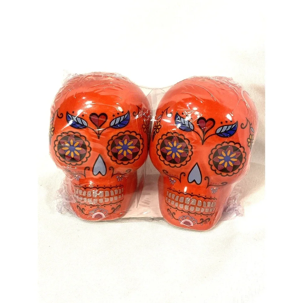 NEW red‎ sugar skull salt & pepper shakers